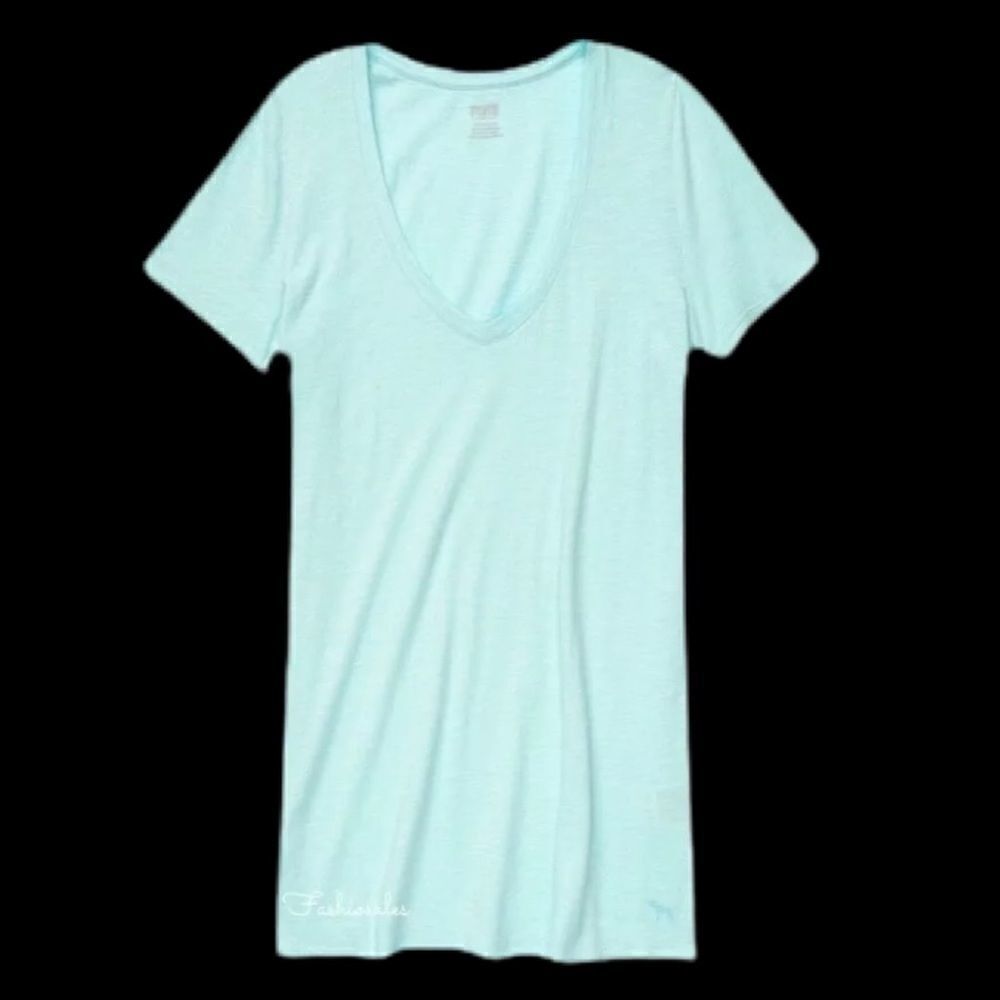 Victoria’s Secret Pink Soft  Perfect V-neck tee t-shirt top Blue green Xs S